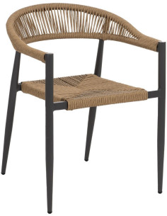 Fauteuil de table extérieur moderne en Rotin polyéthylène Naturel Tressé Métal Gris Dario (Lot de 2) - 1