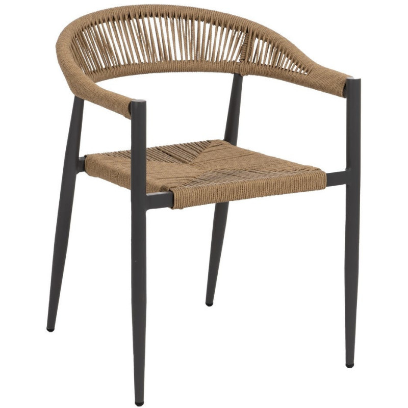 Fauteuil de table extérieur moderne en Rotin polyéthylène Naturel Tressé Métal Gris Dario (Lot de 2) - 1