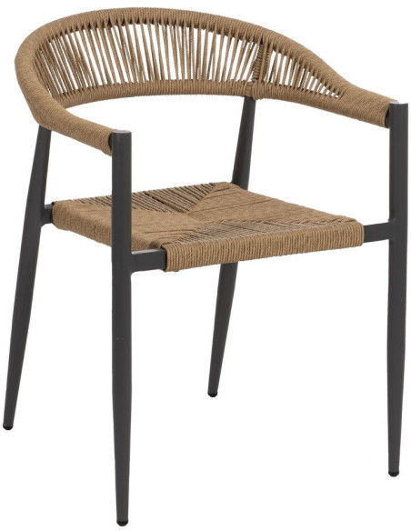 Fauteuil de table extérieur moderne en Rotin polyéthylène Naturel Tressé Métal Gris Dario (Lot de 2) - 1