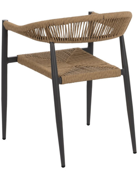 Fauteuil de table extérieur moderne en Rotin polyéthylène Naturel Tressé Métal Gris Dario (Lot de 2) - 4