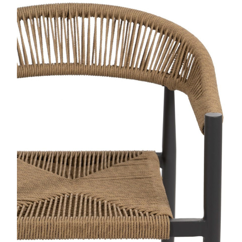 Fauteuil de table extérieur moderne en Rotin polyéthylène Naturel Tressé Métal Gris Dario (Lot de 2) - 5