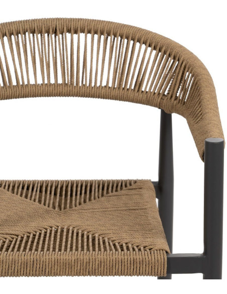 Fauteuil de table extérieur moderne en Rotin polyéthylène Naturel Tressé Métal Gris Dario (Lot de 2) - 5