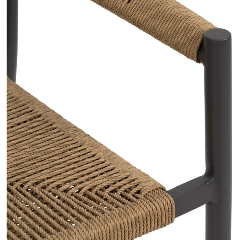 Fauteuil de table extérieur moderne en Rotin polyéthylène Naturel Tressé Métal Gris Dario (Lot de 2) - 9