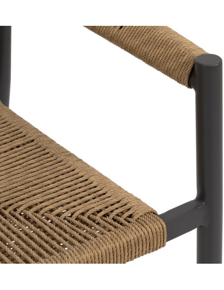 Fauteuil de table extérieur moderne en Rotin polyéthylène Naturel Tressé Métal Gris Dario (Lot de 2) - 9