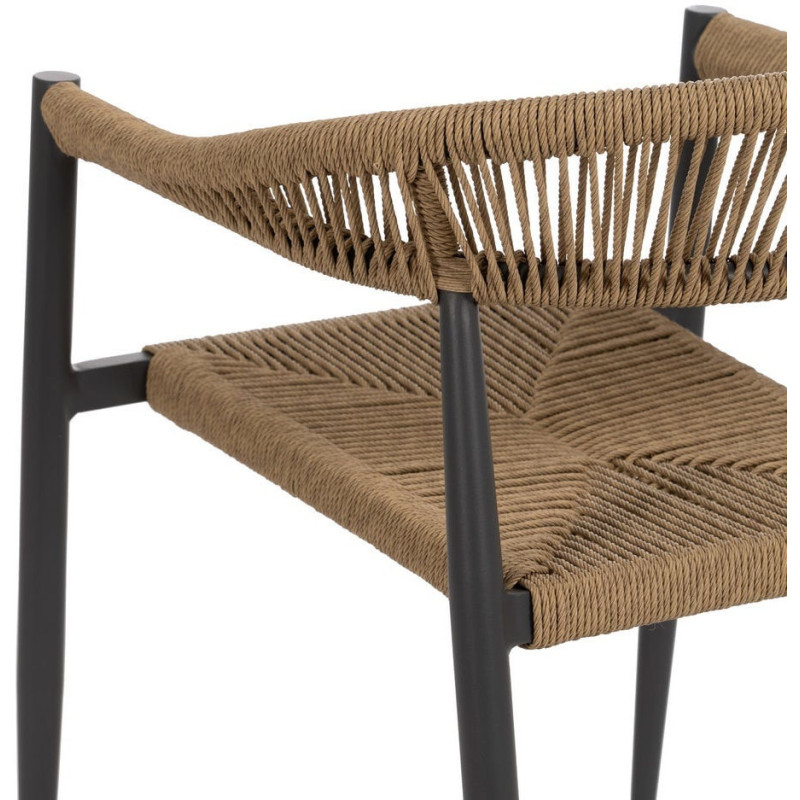 Fauteuil de table extérieur moderne en Rotin polyéthylène Naturel Tressé Métal Gris Dario (Lot de 2) - 10