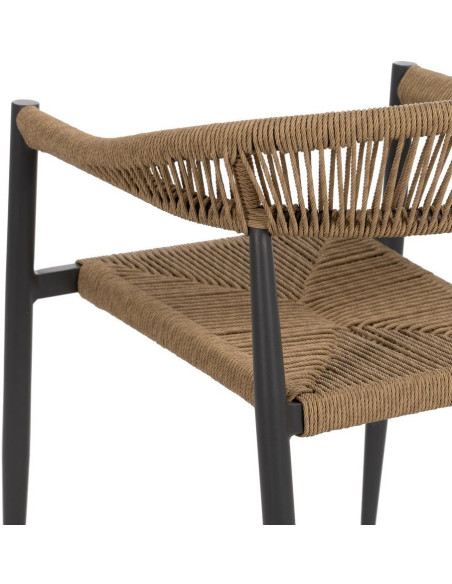 Fauteuil de table extérieur moderne en Rotin polyéthylène Naturel Tressé Métal Gris Dario (Lot de 2) - 10