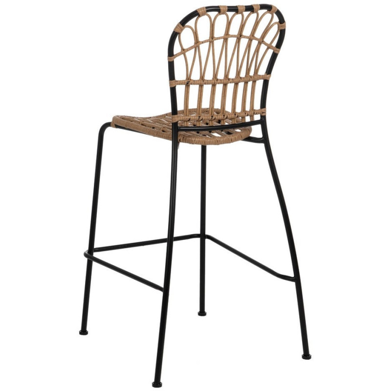 Tabouret de bar extérieur vintage chic en Rotin polyéthylène Naturel Tressé Métal Noir Javia (Lot de 2) - 4