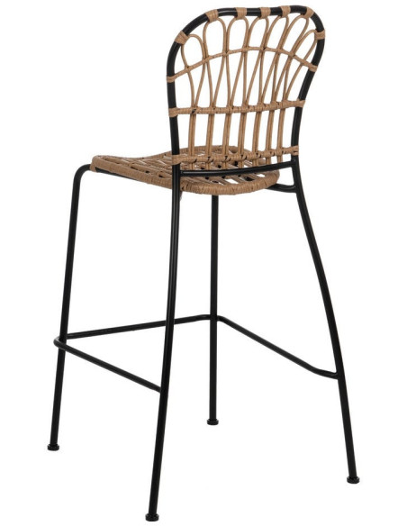 Tabouret de bar extérieur vintage chic en Rotin polyéthylène Naturel Tressé Métal Noir Javia (Lot de 2) - 4