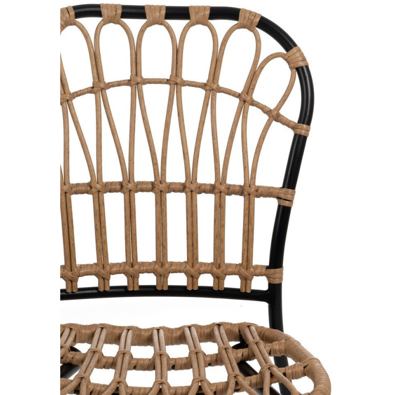 Tabouret de bar extérieur vintage chic en Rotin polyéthylène Naturel Tressé Métal Noir Javia (Lot de 2) - 5