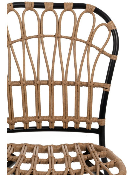 Tabouret de bar extérieur vintage chic en Rotin polyéthylène Naturel Tressé Métal Noir Javia (Lot de 2) - 5