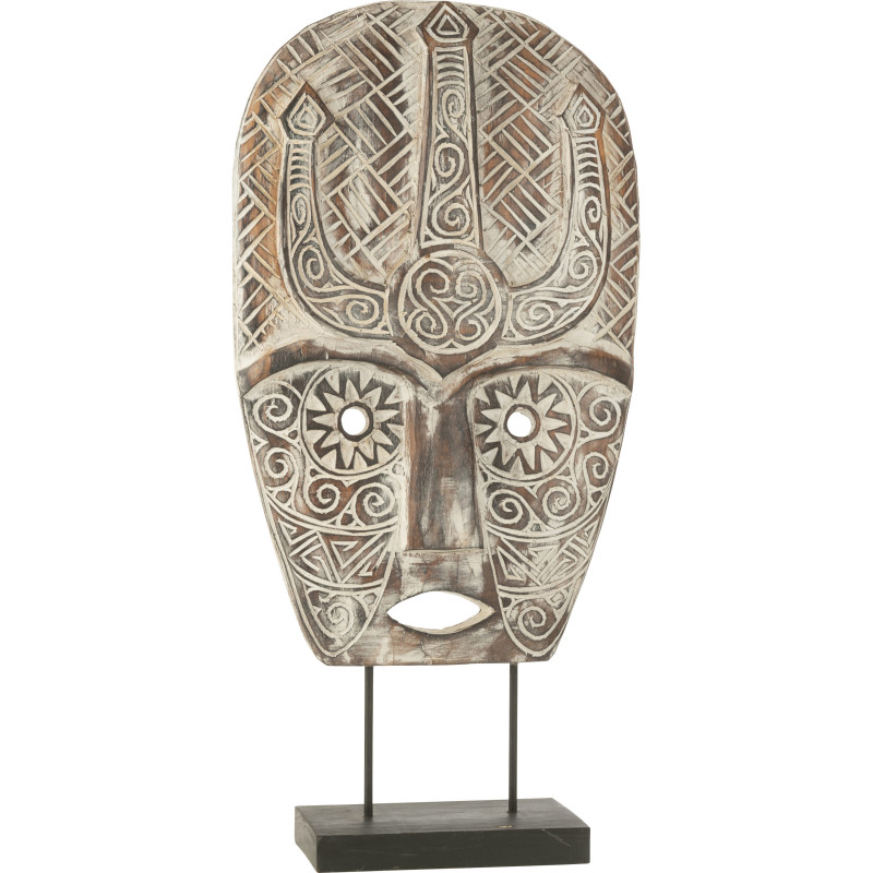 Décoration sur pied XL Masque ethnique Hauteur 80 cm en Bois d'albasia Naturel Zihao - 1