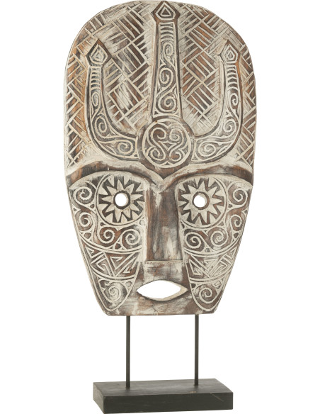 Décoration sur pied XL Masque ethnique Hauteur 80 cm en Bois d'albasia Naturel Zihao - 1