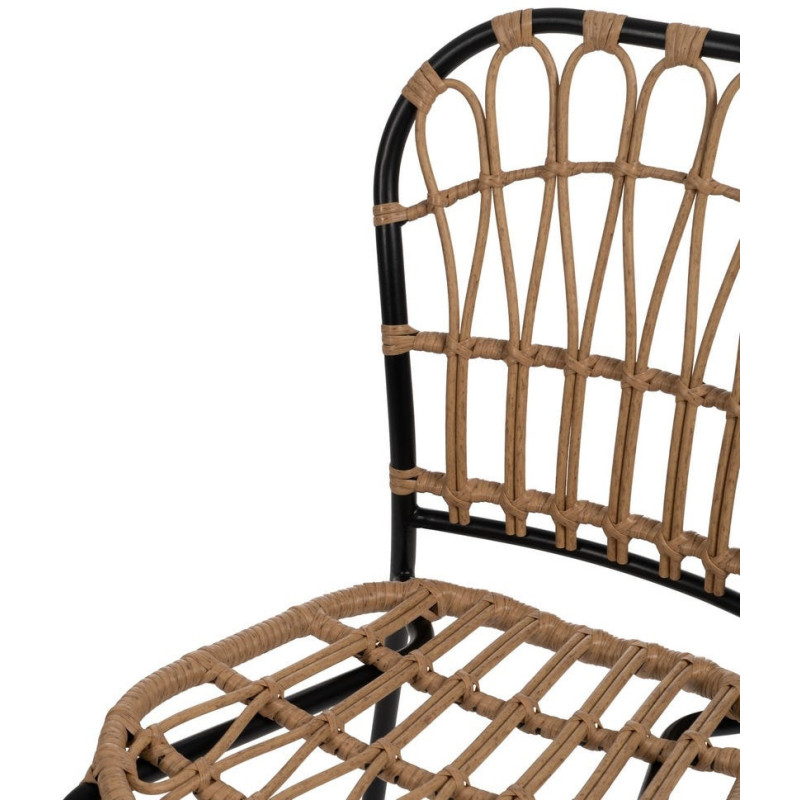 Tabouret de bar extérieur vintage chic en Rotin polyéthylène Naturel Tressé Métal Noir Javia (Lot de 2) - 6
