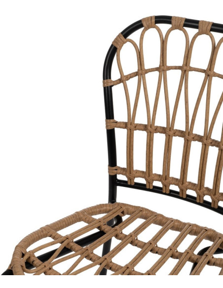 Tabouret de bar extérieur vintage chic en Rotin polyéthylène Naturel Tressé Métal Noir Javia (Lot de 2) - 6