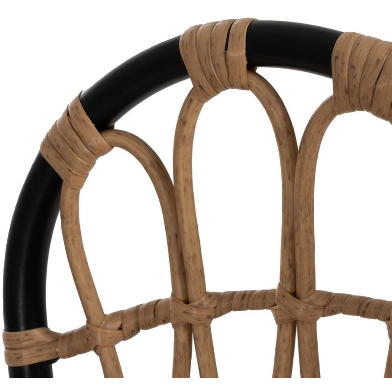 Tabouret de bar extérieur vintage chic en Rotin polyéthylène Naturel Tressé Métal Noir Javia (Lot de 2) - 7