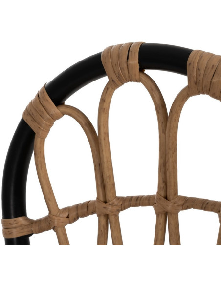 Tabouret de bar extérieur vintage chic en Rotin polyéthylène Naturel Tressé Métal Noir Javia (Lot de 2) - 7