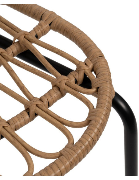 Tabouret de bar extérieur vintage chic en Rotin polyéthylène Naturel Tressé Métal Noir Javia (Lot de 2) - 8