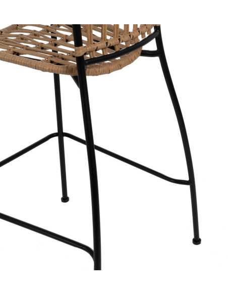 Tabouret de bar extérieur vintage chic en Rotin polyéthylène Naturel Tressé Métal Noir Javia (Lot de 2) - 9