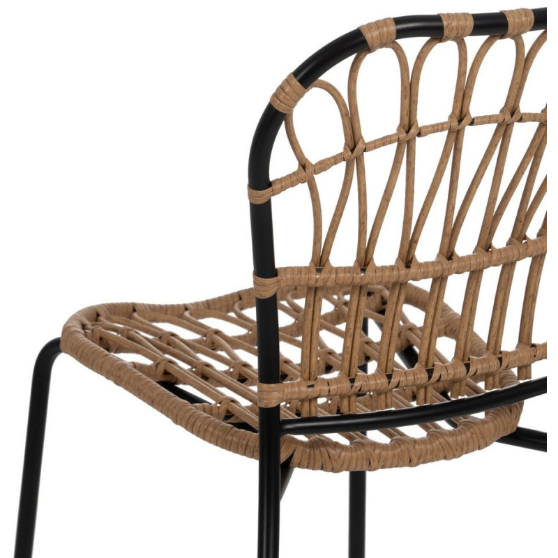 Tabouret de bar extérieur vintage chic en Rotin polyéthylène Naturel Tressé Métal Noir Javia (Lot de 2) - 10
