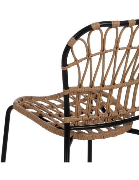 Tabouret de bar extérieur vintage chic en Rotin polyéthylène Naturel Tressé Métal Noir Javia (Lot de 2) - 10