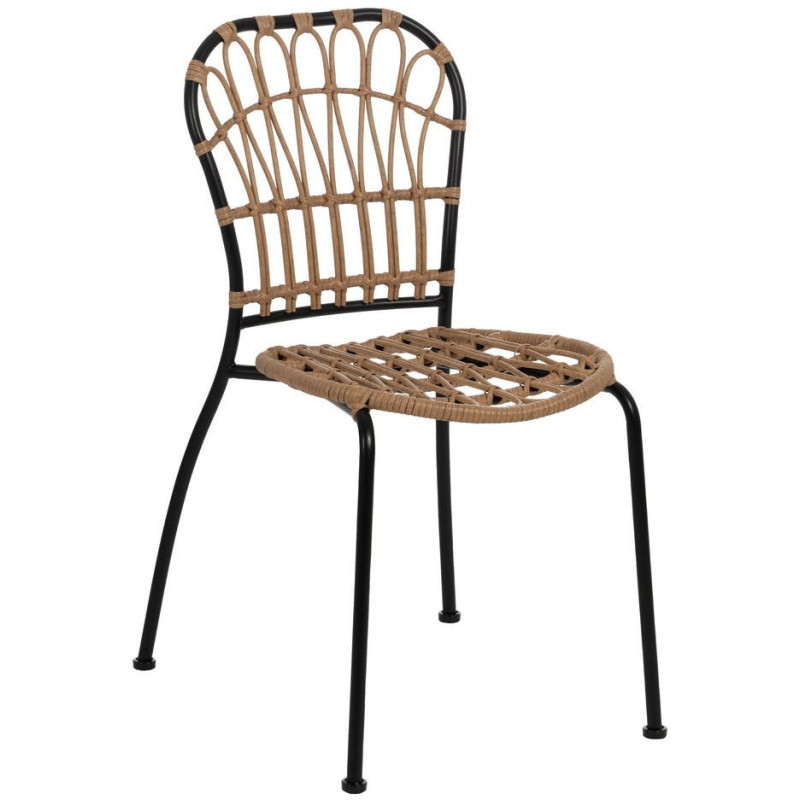 Chaise de jardin vintage chic en Rotin polyéthylène Naturel Tressé Métal Noir Javia (Lot de 2) - 1