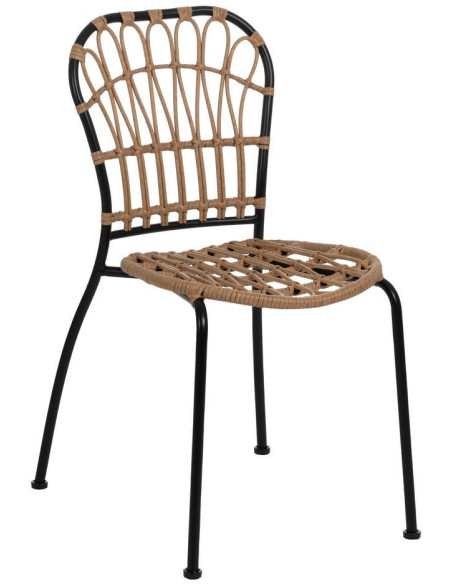 Chaise de jardin vintage chic en Rotin polyéthylène Naturel Tressé Métal Noir Javia (Lot de 2) - 1