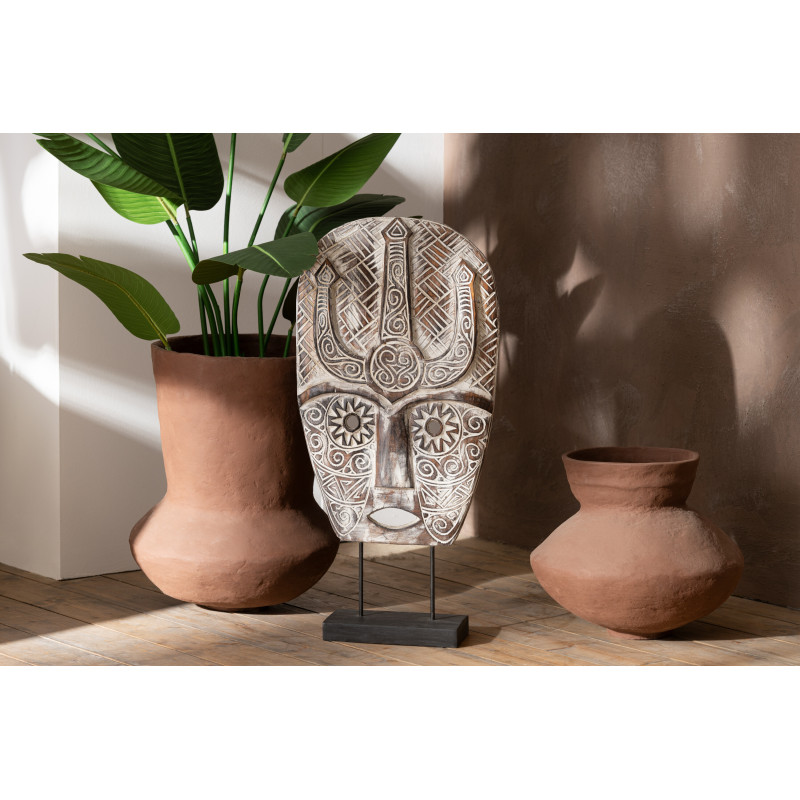 Décoration sur pied XL Masque ethnique Hauteur 80 cm en Bois d'albasia Naturel Zihao - 2