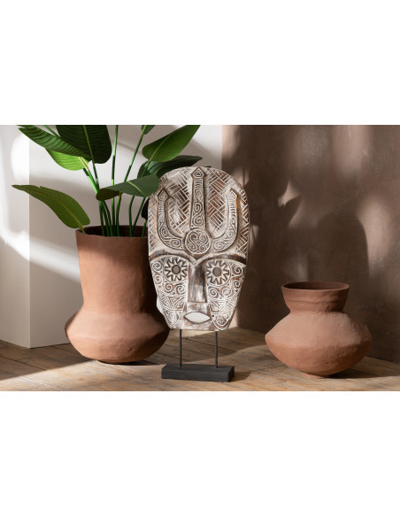 Décoration sur pied XL Masque ethnique Hauteur 80 cm en Bois d'albasia Naturel Zihao - 2