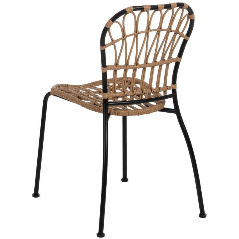 Chaise de jardin vintage chic en Rotin polyéthylène Naturel Tressé Métal Noir Javia (Lot de 2) - 3