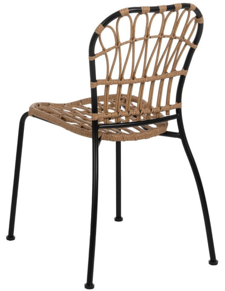 Chaise de jardin vintage chic en Rotin polyéthylène Naturel Tressé Métal Noir Javia (Lot de 2) - 3