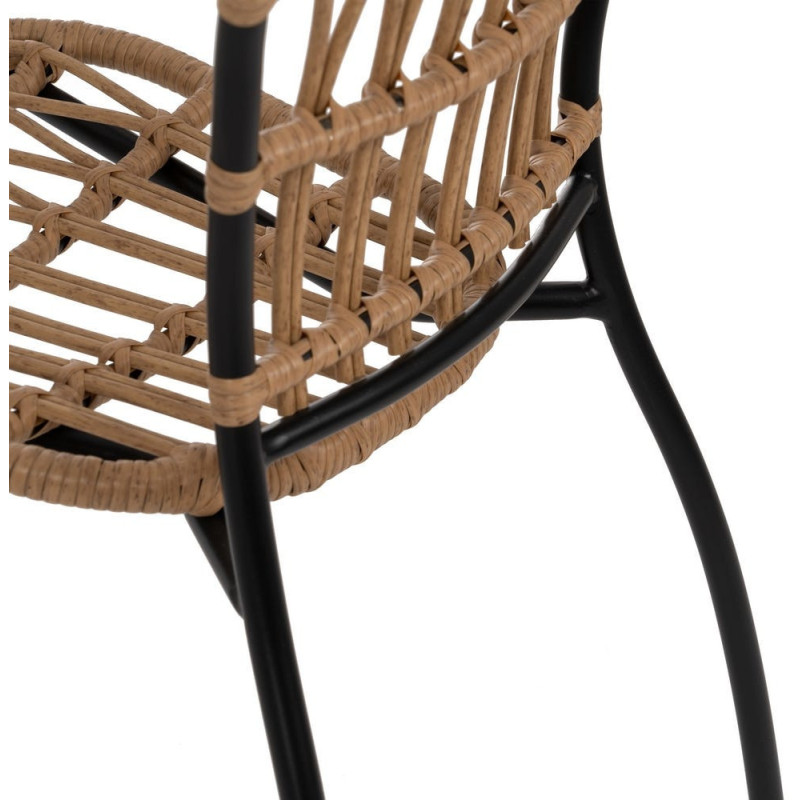 Chaise de jardin vintage chic en Rotin polyéthylène Naturel Tressé Métal Noir Javia (Lot de 2) - 8
