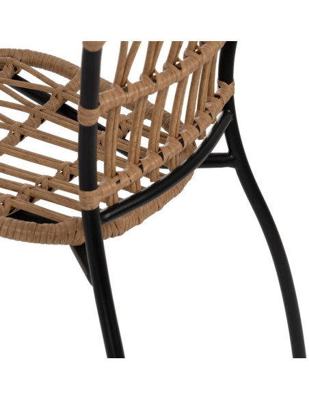 Chaise de jardin vintage chic en Rotin polyéthylène Naturel Tressé Métal Noir Javia (Lot de 2) - 8