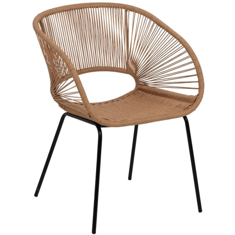 Fauteuil de table extérieur vintage chic en Rotin polyéthylène Naturel Tressé Métal Noir Rayo (Lot de 2) - 1