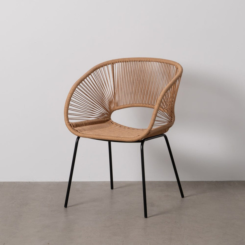 Fauteuil de table extérieur vintage chic en Rotin polyéthylène Naturel Tressé Métal Noir Rayo (Lot de 2) - 3