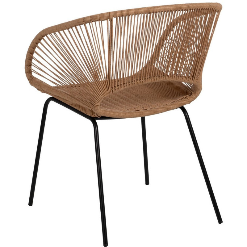 Fauteuil de table extérieur vintage chic en Rotin polyéthylène Naturel Tressé Métal Noir Rayo (Lot de 2) - 4