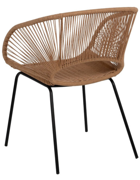 Fauteuil de table extérieur vintage chic en Rotin polyéthylène Naturel Tressé Métal Noir Rayo (Lot de 2) - 4