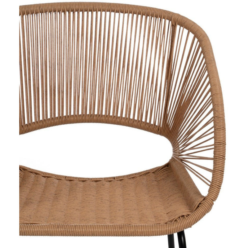 Fauteuil de table extérieur vintage chic en Rotin polyéthylène Naturel Tressé Métal Noir Rayo (Lot de 2) - 5