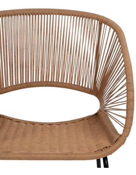 Fauteuil de table extérieur vintage chic en Rotin polyéthylène Naturel Tressé Métal Noir Rayo (Lot de 2) - 5