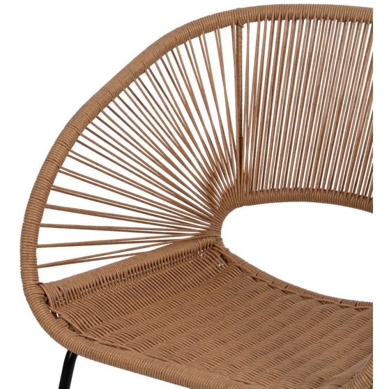 Fauteuil de table extérieur vintage chic en Rotin polyéthylène Naturel Tressé Métal Noir Rayo (Lot de 2) - 6