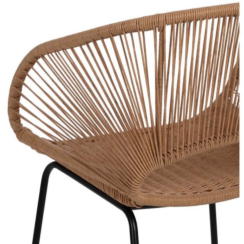 Fauteuil de table extérieur vintage chic en Rotin polyéthylène Naturel Tressé Métal Noir Rayo (Lot de 2) - 10