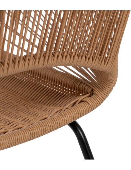 Fauteuil de table extérieur vintage chic en Rotin polyéthylène Naturel Tressé Métal Noir Rayo (Lot de 2) - 12