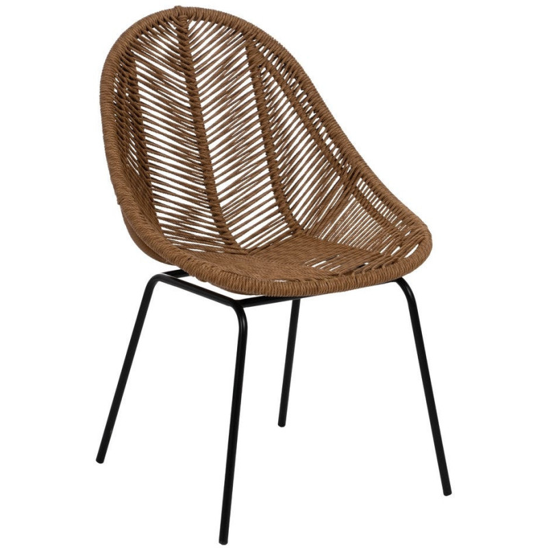 Chaise de jardin vintage chic en Rotin polyéthylène Naturel Tressé Métal Noir Felia (Lot de 2) - 1