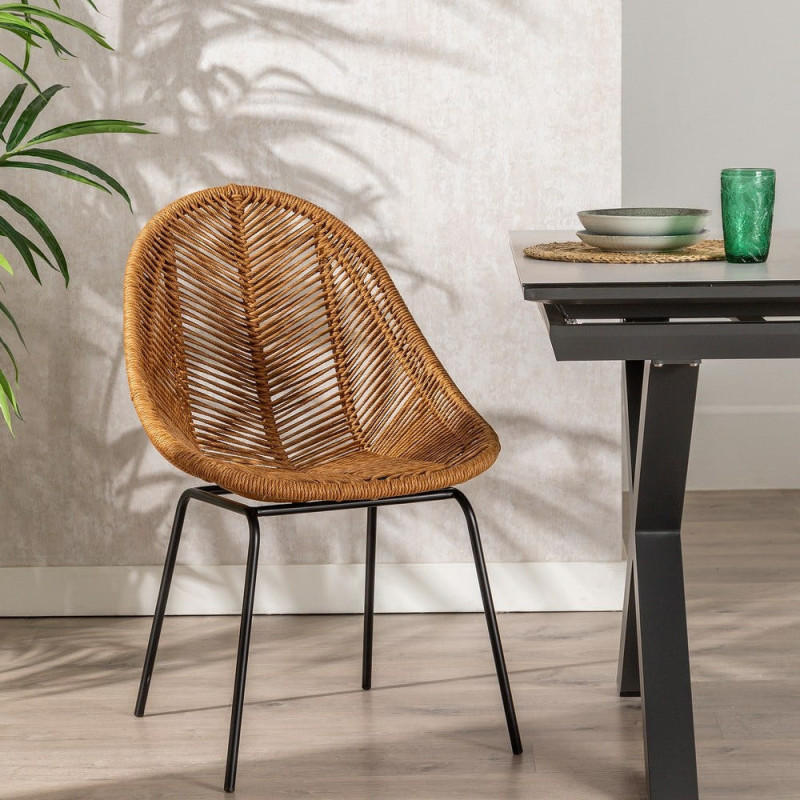 Chaise de jardin vintage chic en Rotin polyéthylène Naturel Tressé Métal Noir Felia (Lot de 2) - 2