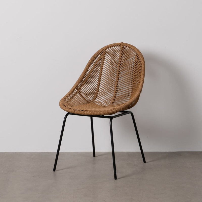 Chaise de jardin vintage chic en Rotin polyéthylène Naturel Tressé Métal Noir Felia (Lot de 2) - 12