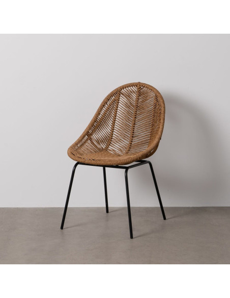 Chaise de jardin vintage chic en Rotin polyéthylène Naturel Tressé Métal Noir Felia (Lot de 2) - 12