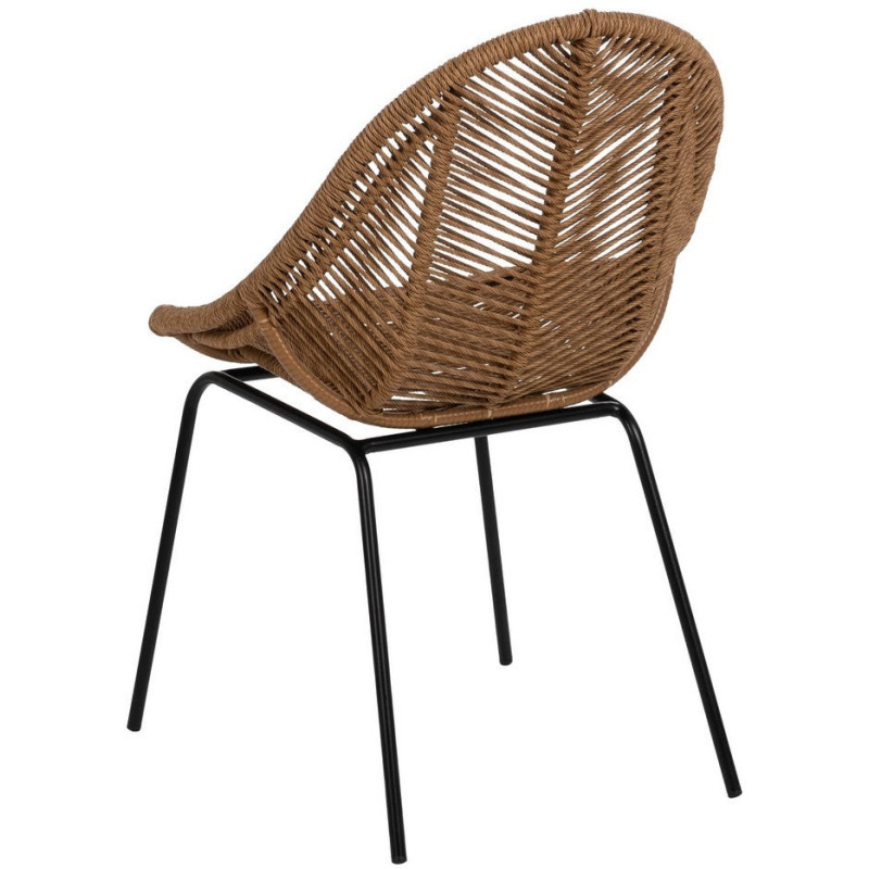 Chaise de jardin vintage chic en Rotin polyéthylène Naturel Tressé Métal Noir Felia (Lot de 2) - 3