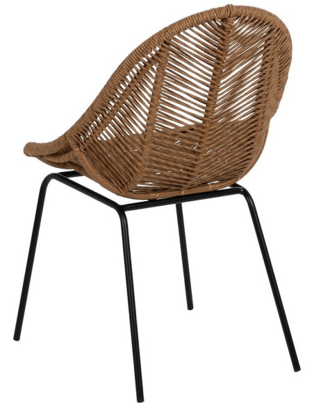 Chaise de jardin vintage chic en Rotin polyéthylène Naturel Tressé Métal Noir Felia (Lot de 2) - 3