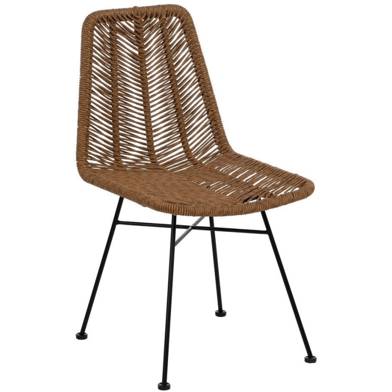 Chaise de jardin vintage chic en Rotin polyéthylène Naturel Tressé Métal Noir Tara (Lot de 2) - 1