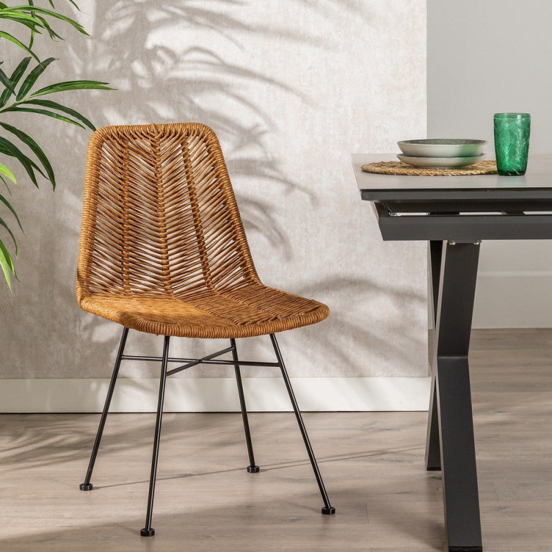 Chaise de jardin vintage chic en Rotin polyéthylène Naturel Tressé Métal Noir Tara (Lot de 2) - 2