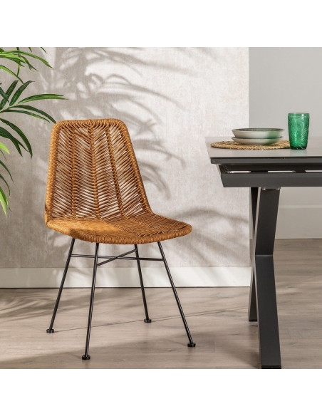 Chaise de jardin vintage chic en Rotin polyéthylène Naturel Tressé Métal Noir Tara (Lot de 2) - 2